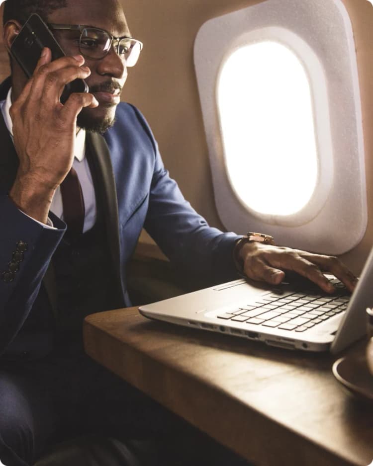 Man working on private jet